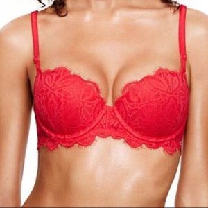PINK Victoria Secret Red Lace The Date Push-Up Bra
